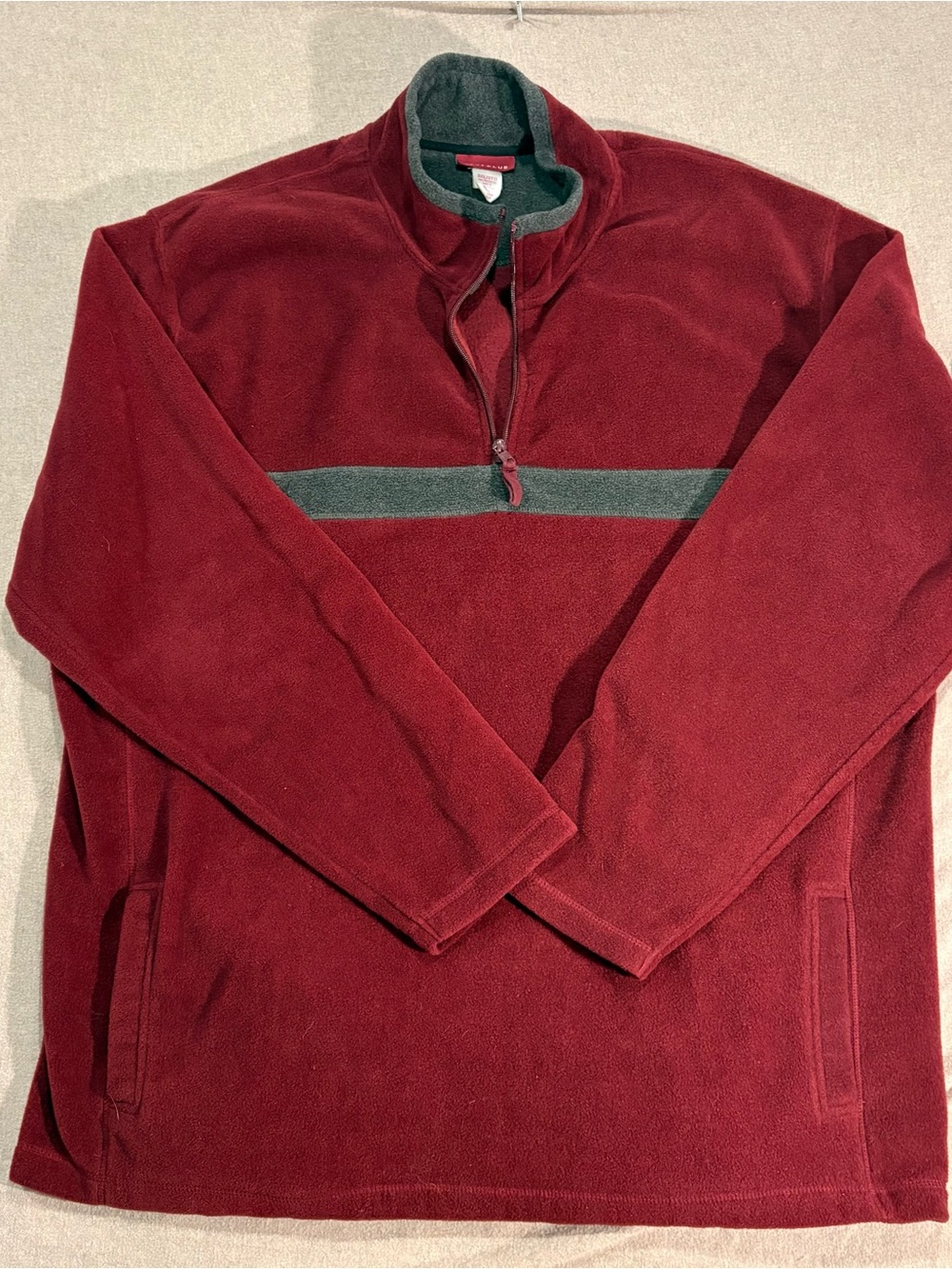 Hunt Club 3X Mens Burgundy Half-Zip Fleece with Gray Chest Stripe Front Pockets